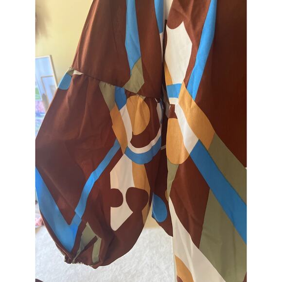 NWT August Sky Blouse Brown Blue Size Small - Picture 4 of 9